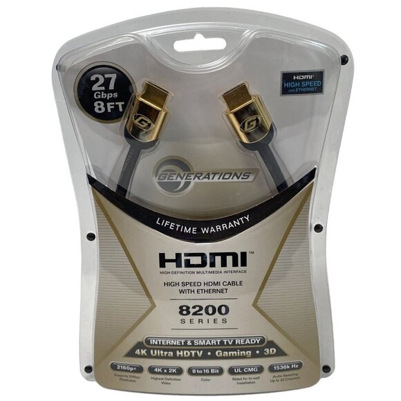 HDMI High Speed Cable with Ethernet 27 Gbps 8 FT 8200 Series NEW - Picture 1 of 8